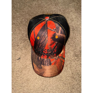 Men's Outdoor News Camo Trucker Hat One Size Black Orange